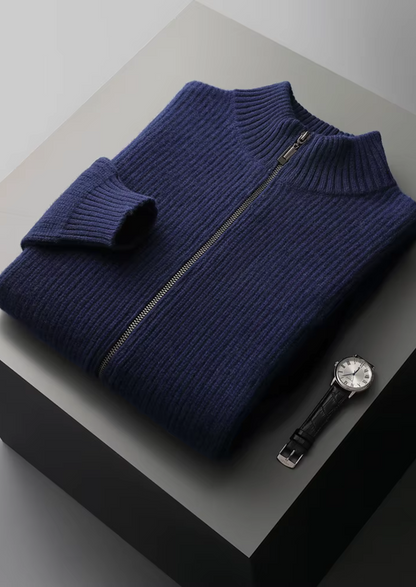 PURE EXTRA-FINE MERINO WOOL RIBBED CARDIGAN