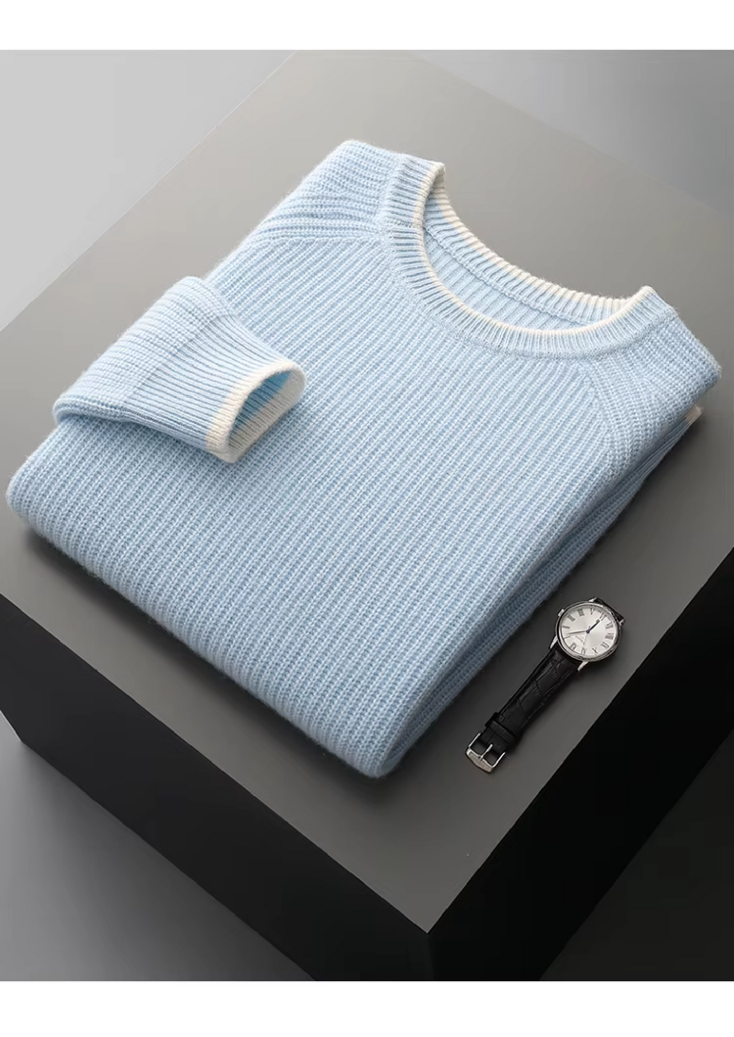 PURE EXTRA-FINE MERINO WOOL TWO TONE CREWNECK