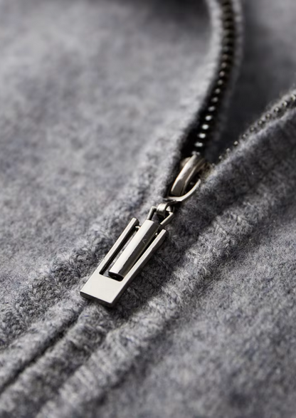 PURE EXTRA-FINE MERINO WOOL TWO-TONE ZIP CARDIGAN