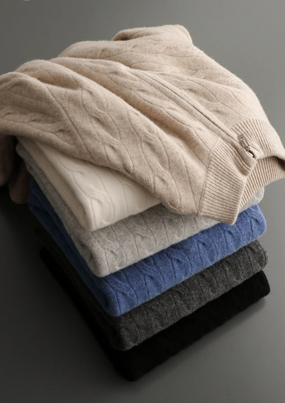 PURE EXTRA-FINE MERINO WOOL CABLE HALF ZIP