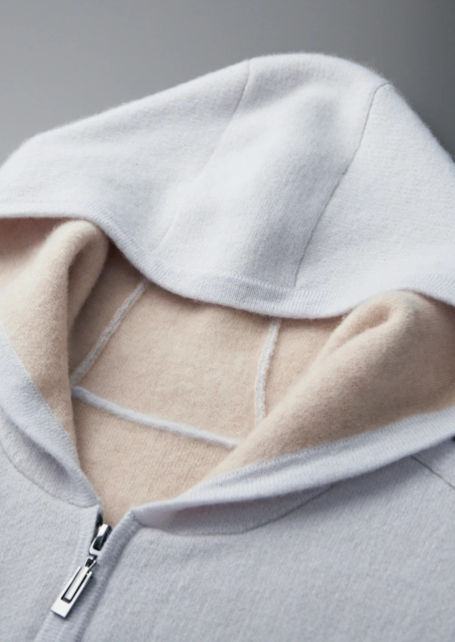 PREMIUM CASHMERE TWO -TONE ZIPPER HOODIE