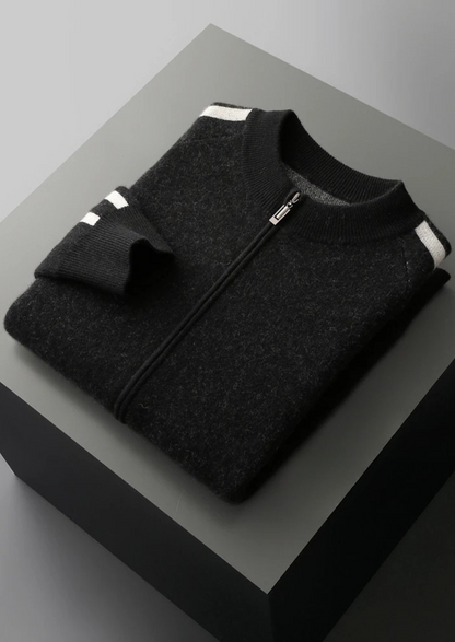 PURE EXTRA-FINE MERINO WOOL STRIPED CARDIGAN