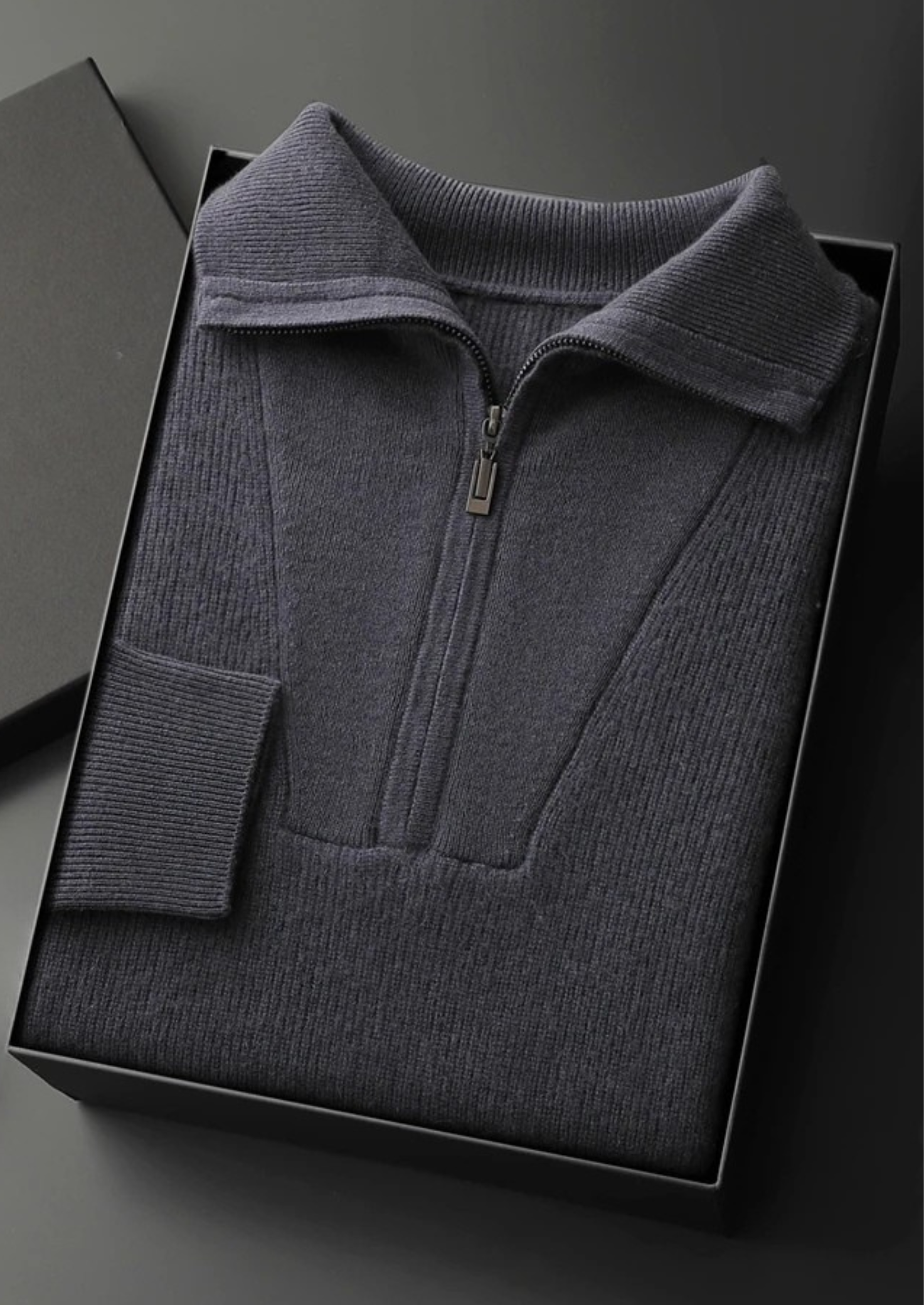 PREMIUM CASHMERE RIBBED HALF-ZIP SWEATER
