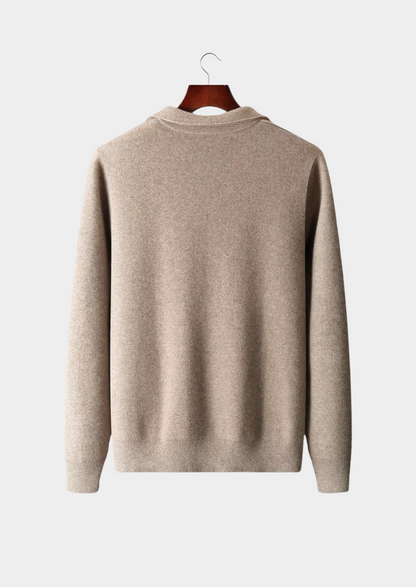 PURE EXTRA-FINE MERINO WOOL ZIP POLO CARDIGAN