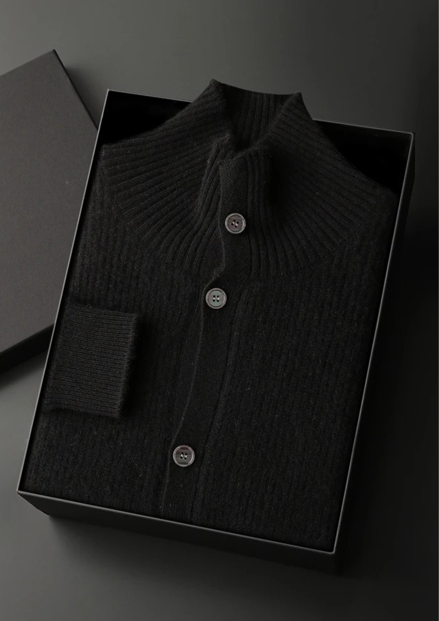 PREMIUM CASHMERE RIBBED HIGH COLLAR CARDIGAN