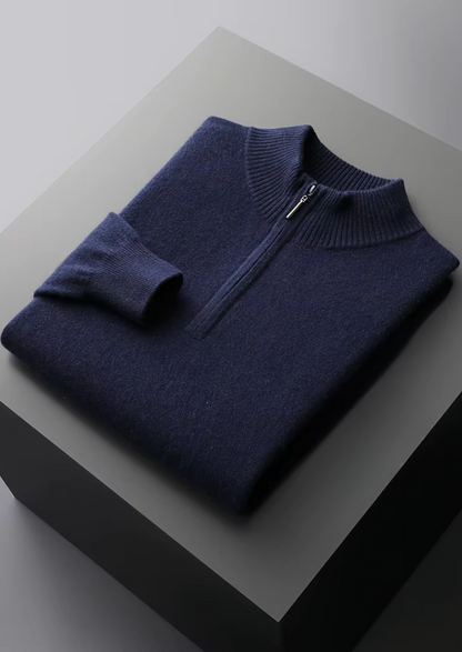 PURE EXTRA-FINE MERINO WOOL HALF ZIP SWEATER
