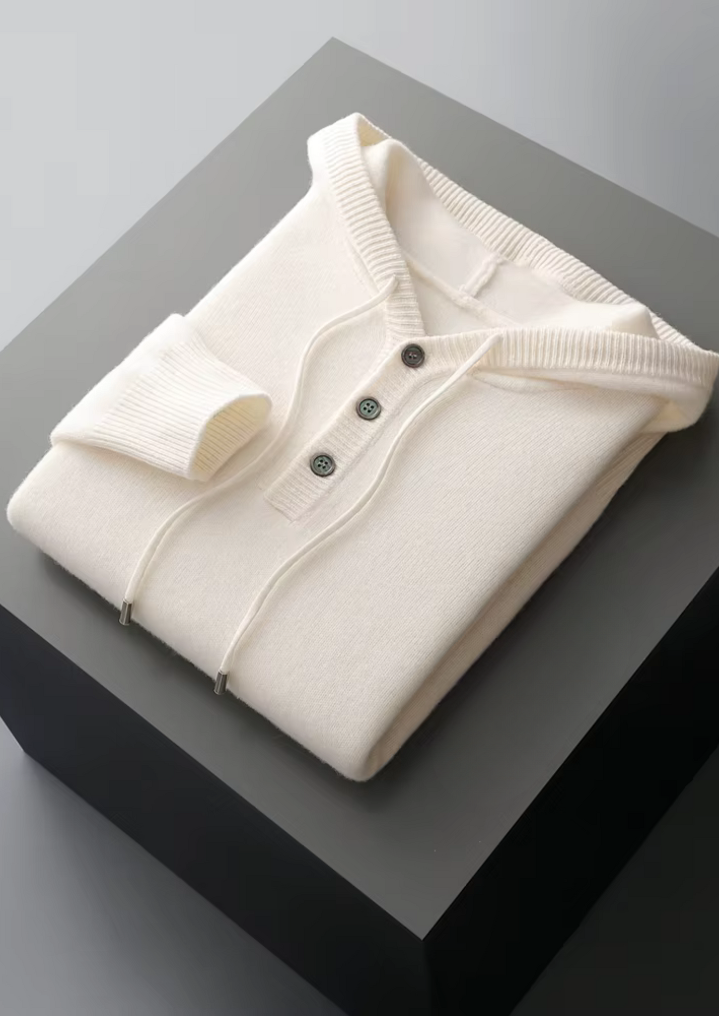 PURE EXTRA-FINE MERINO WOOL BUTTON HOODIE