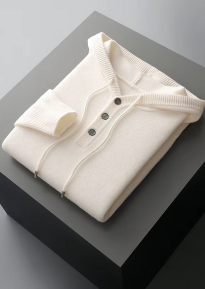 PURE EXTRA-FINE MERINO WOOL BUTTON HOODIE