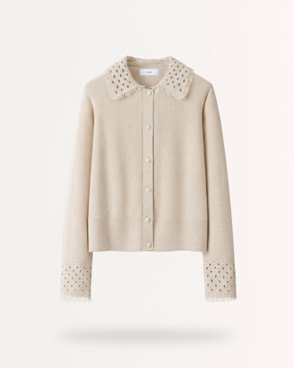 Dina Cashmere Crochet Polo Neck Thickened Cardigan