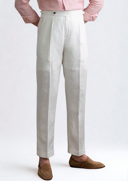 TUSCANY PLEATED COASTAL TROUSERS - White