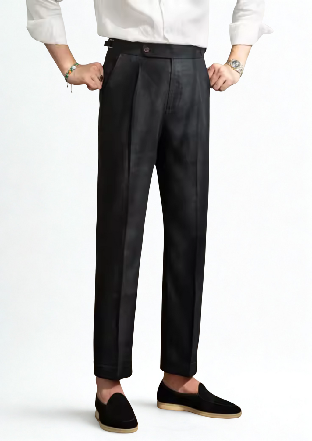 TUSCANY PLEATED COASTAL TROUSERS - Black