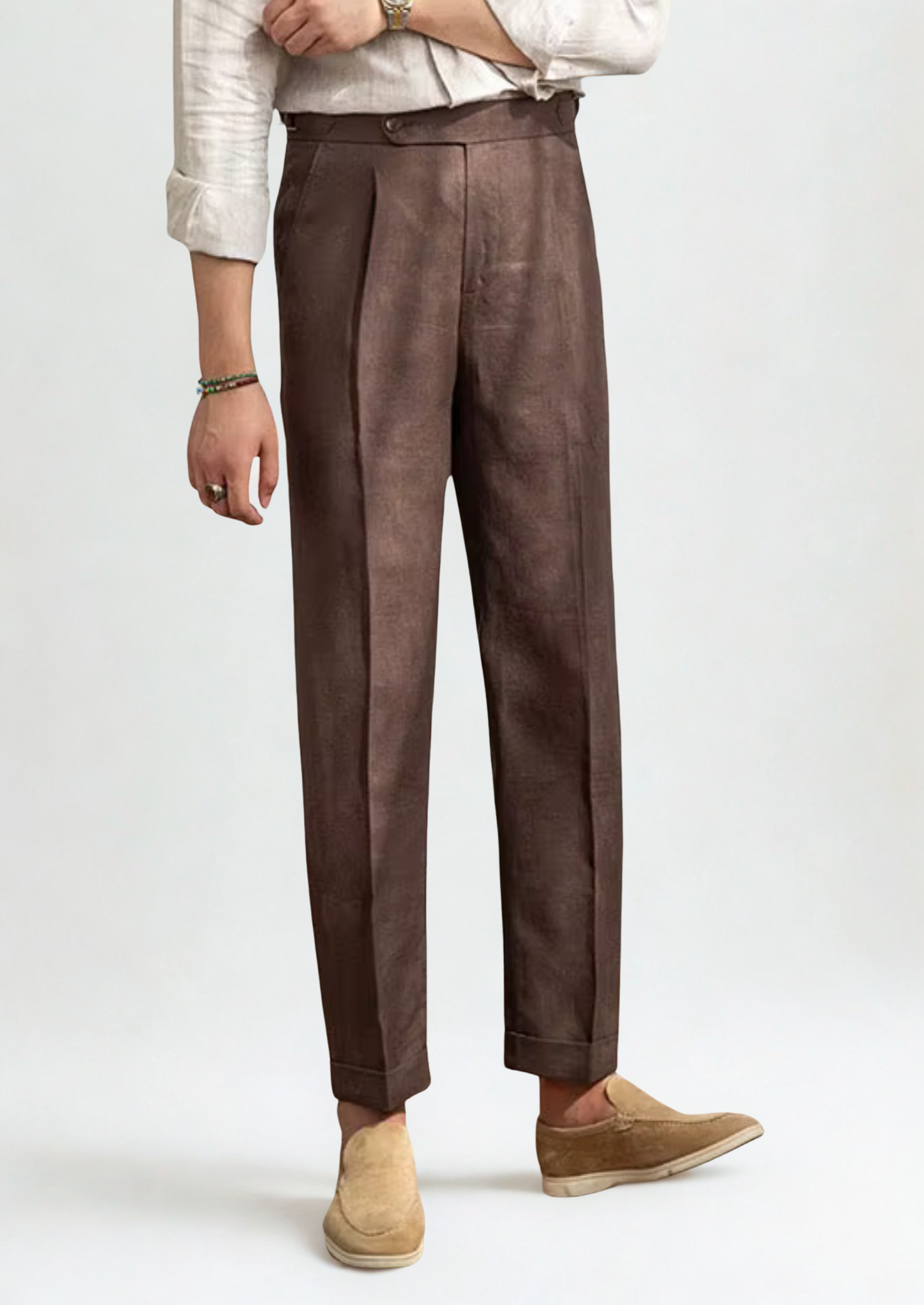 TUSCANY PLEATED COASTAL TROUSERS - Dark Brown