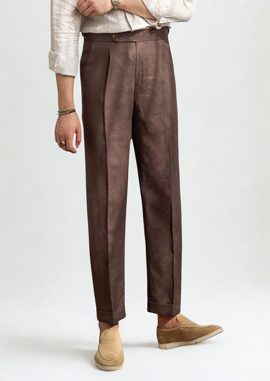 TUSCANY PLEATED COASTAL TROUSERS - Dark Brown