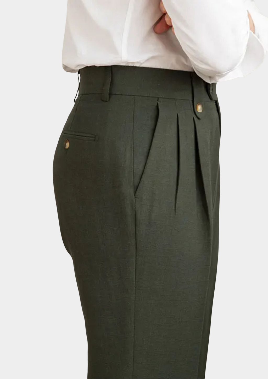NAPOLI PLEATED COASTAL TROUSERS - Olive