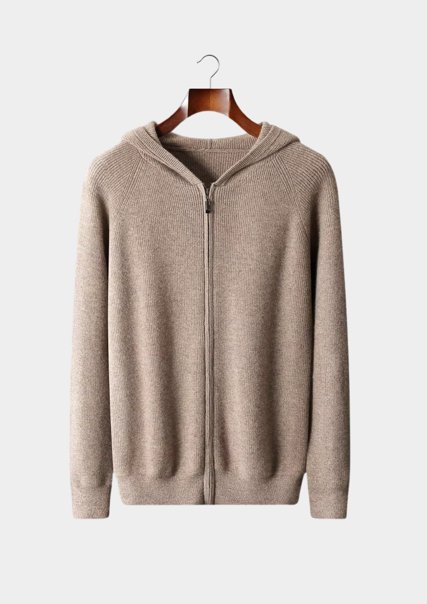 PURE EXTRA-FINE MERINO WOOL RIBBED ZIP HOODIE