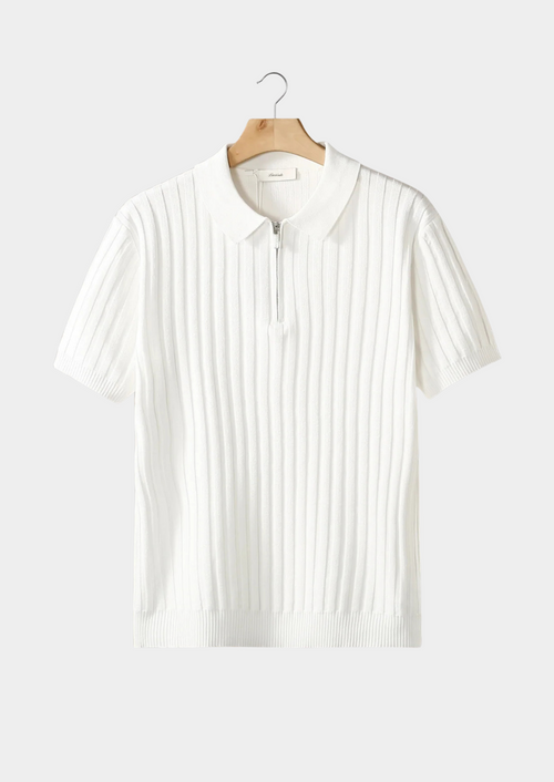 WHITE RIBBED ZIPPER POLO
