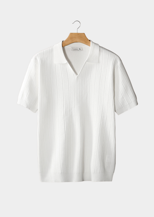 WHITE OPEN COLLAR RIBBED POLO