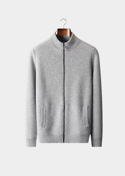 PURE EXTRA-FINE MERINO WOOL RIBBED CARDIGAN