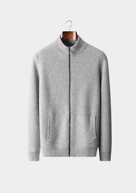 PURE EXTRA-FINE MERINO WOOL RIBBED CARDIGAN